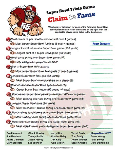 Printable Super Bowl Trivia Game - Claim to Fame