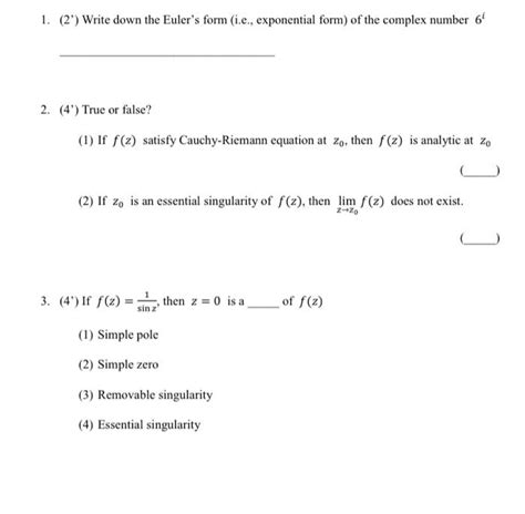 Solved 1. (2') Write down the Euler's form (i.e., | Chegg.com