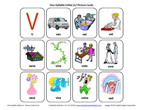 Testy yet trying: Initial V: Free Speech Therapy Articulation Picture Cards