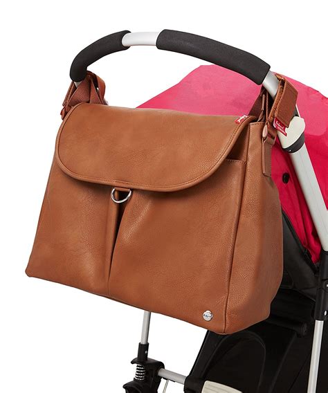 Brown Leather Messenger Diaper Baby Bag Wide Opening Large Capacity ...