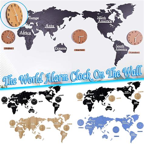 Timezone Map World Wall Clock, 3D DIY International World Wall Map Time ...