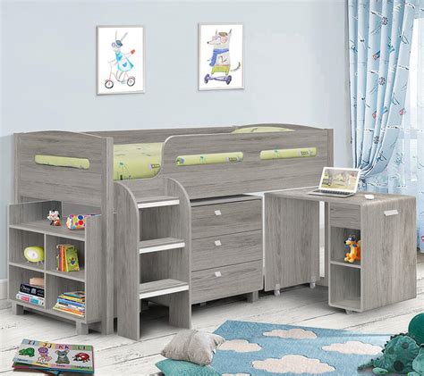 Kimbo Grey Oak Mid Sleeper Cabin Bed Frame - 3ft Single