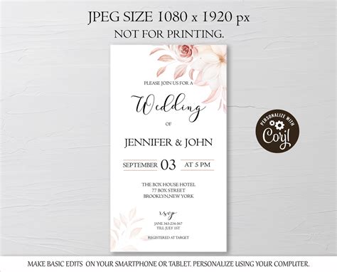 Floral Wedding Evite Template Dusty Red Electronic Wedding - Etsy