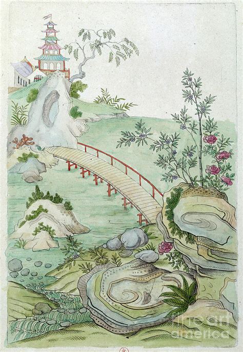 Drawing From A Chinese Vase: Landscape With Bridge. Painting By Jean ...