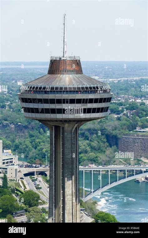 NIAGARA FALLS - MAY 28: Skylon Tower in Niagara Falls view from Canadian side in Niagara Falls ...