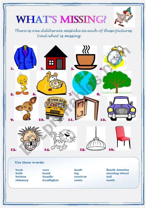 What is missing? A fun excercise to make your students talk. (with answers) - ESL worksheet by ela_b