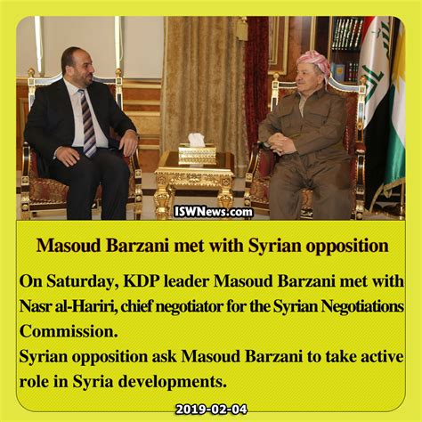 Masoud Barzani Met With Syrian Opposition - Islamic World News