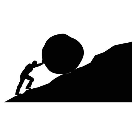 man pushing big boulder uphill. Concept of fatigue, effort, courage, power, force Vector cartoon ...