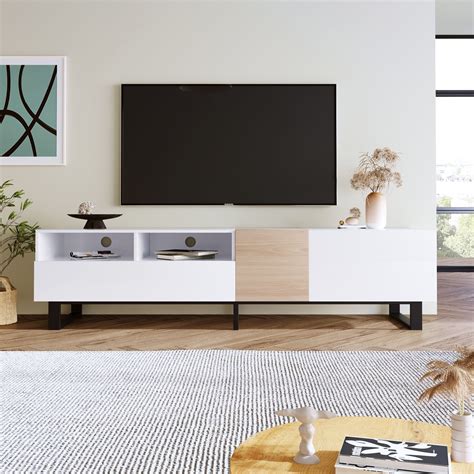 Momspeace Modern Minimalist TV Stand with Open Storage Shelves and Large Storage Space for TVs ...