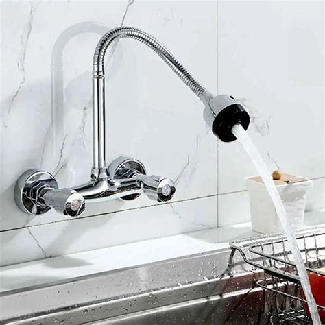 Mayitr Wall Mount Kitchen Sink Faucet 360 Degree Pipe Swivel Pull Down Kitchen Sink Spray Faucet ...