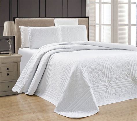 Full Queen Cal King Solid Pure White 3 pc Quilt Set Coverlet Bedspread Bedding - Quilts ...