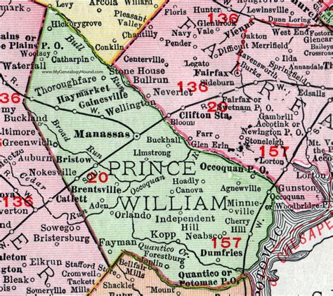 Prince William County, Virginia, Map, 1911, Rand McNally, Manassas, Woodbridge, Dumfries, Quantico