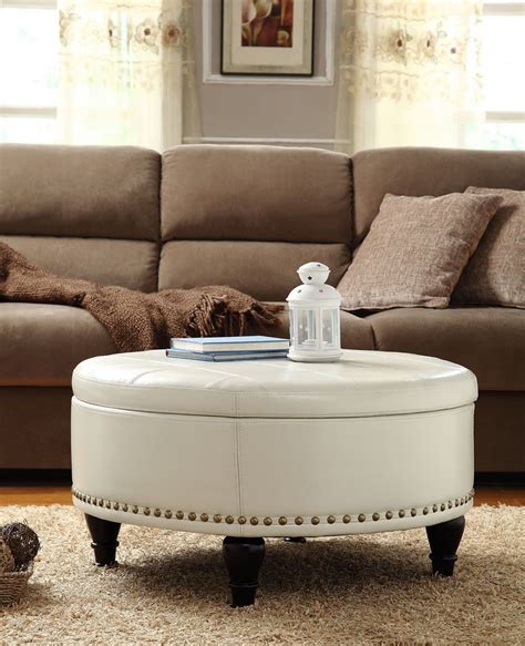 2023 Latest Leather Round Upholstered Ottoman Coffee Table