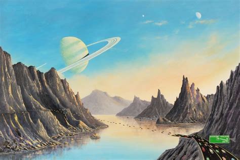 On the Moon of a Ringed Exoplanet - Landscape & Space Art of Suresh N C - Paintings & Prints ...