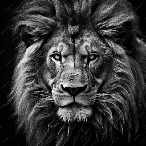 A lion's face is shown against a black background. | Premium AI ...