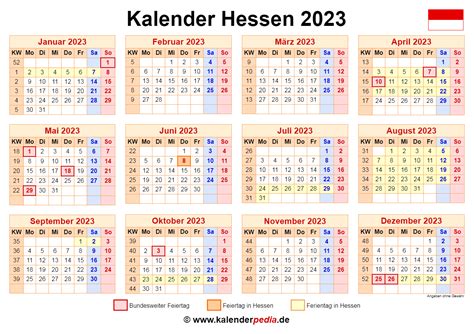 Kalender 2023 Hessen: Ferien, Feiertage, Excel-Vorlagen