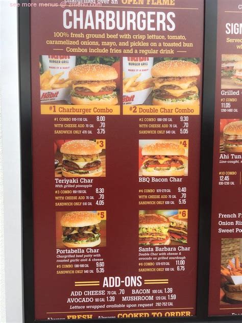 Menu at The Habit Burger Grill (Drive-Thru) restaurant, Woodland