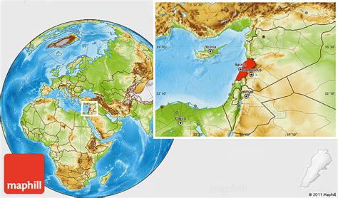 Physical Location Map of Lebanon