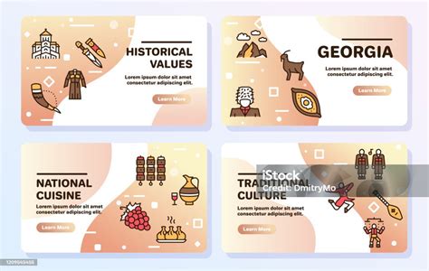 Georgia Color Linear Icon Set Georgian Culture Food And Traditions Stock Illustration - Download ...