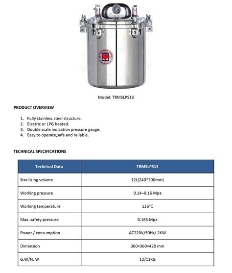 Steam Sterilizer – Portable Autoclave 12 L TR-MSLPS13 | TRIAS NATHOMI ...