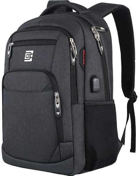 Laptop Backpack with USB Charging Port, Water Resistant - Black 15.6 ...