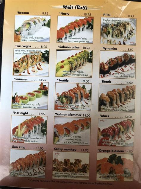 Menu at Blue Fin Sushi restaurant, Bellingham