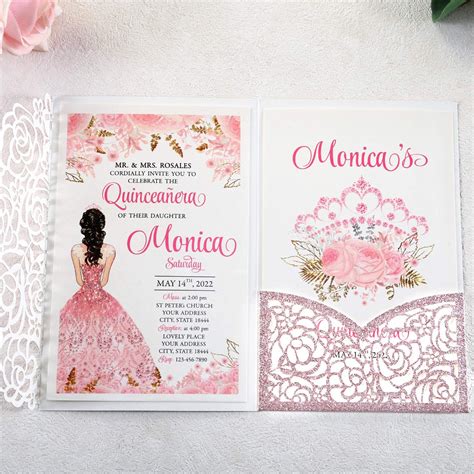 Rose Gold Glitter Tri Fold Quinceanera Invitation – Invitations by Luis ...