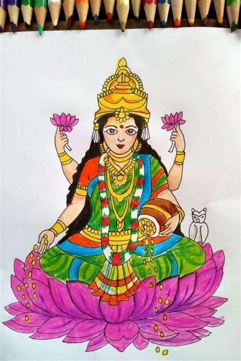 Lakshmi Mata Drawing | How To Draw Lakshmi Mata | Lokkhi Thakur Drawing ...