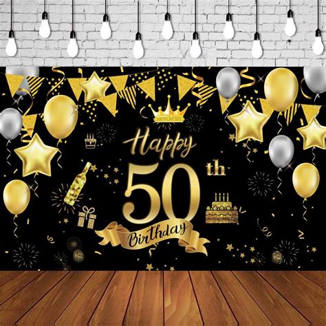 50th birthday banner 50th birthday backdrop Birthday Banner Black and gold Backdrop Birthday ...