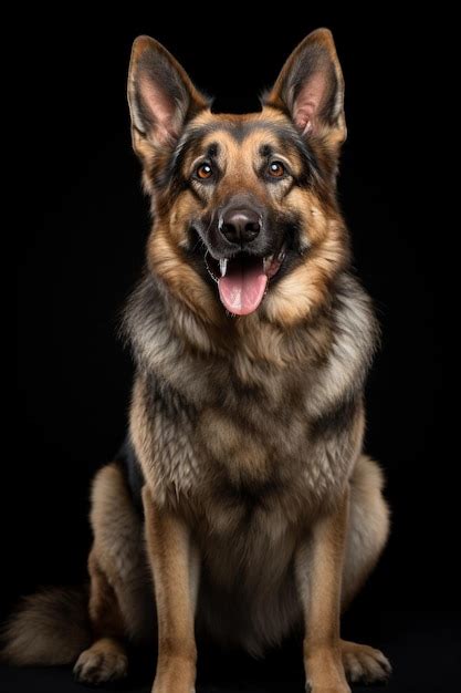 Premium AI Image | Happy German Shepherd dog front view black background