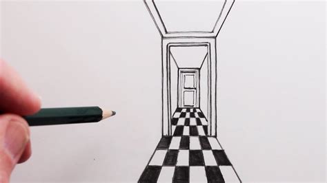 How to Draw using 1-Point Perspective: Simple Hallway for Beginners ...