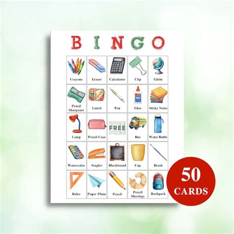 50 Printable School Bingo Cards | School Themed Picture Bingo | Back To School Games | Classroom ...