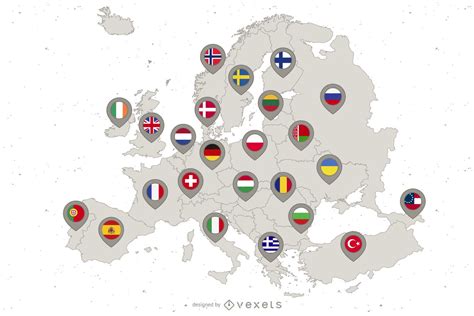 Europe Continent Country Flag Map Vector Download