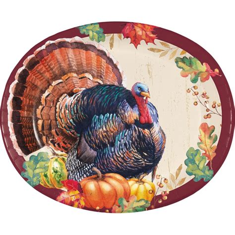 Thanksgiving Harvest Turkey 12-inch Oval Plates: Party at Lewis Elegant Party Supplies, Plastic ...