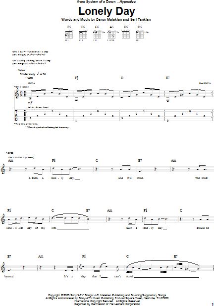 Lonely Day - Guitar TAB | zZounds