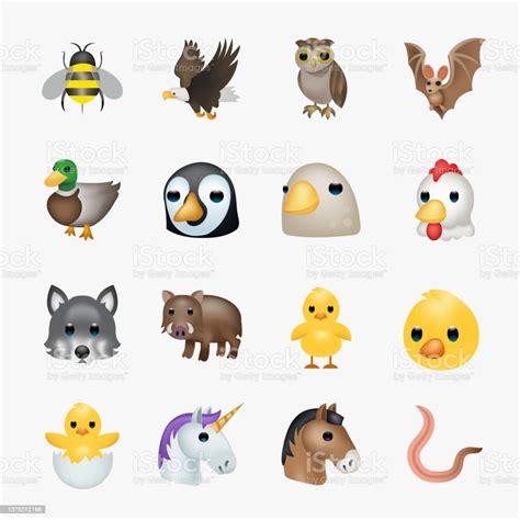 Set Of Animals Animal Faces Face Vector Emoji Stickers Emoticons Stock Illustration - Download ...