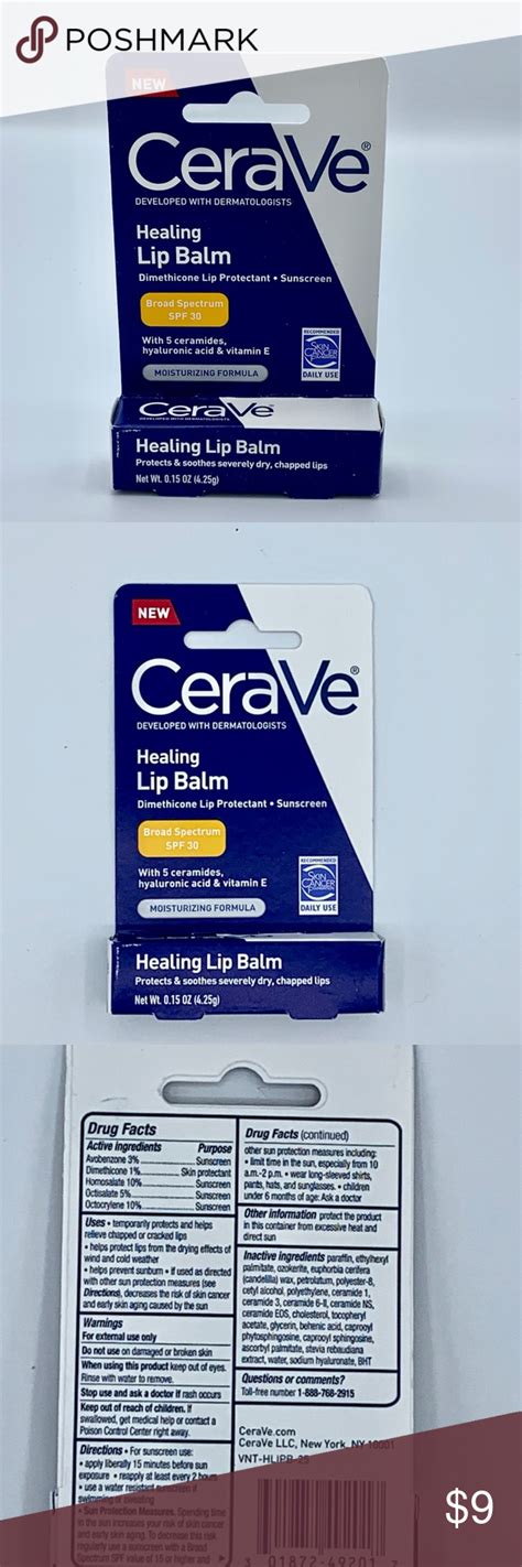 CeraVe Healing Lip Balm SPF 30 NIB CeraVe Healing Lip Balm Protects and soothes dry, chapped ...