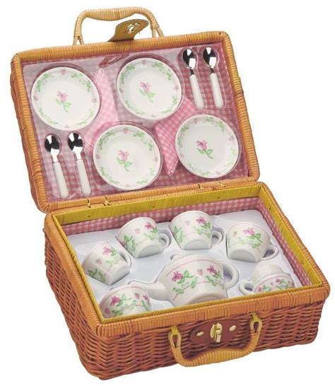 Deluxe Ceramic Tea Set Kit with Case Playset Party Fun Pretend Play Fancy NEW | Kids tea set ...