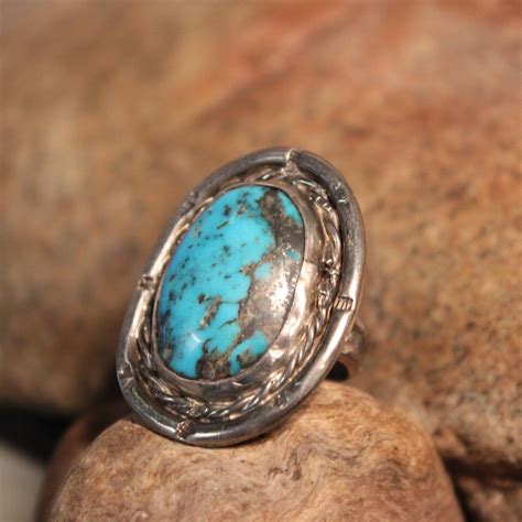 Vintage 1980's Mens Turquoise Ring Sterling Navajo Native American ...