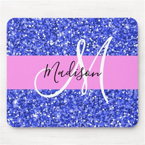 Glam Dark Blue Pink Glitter Sparkles Name Monogram Mouse Pad | Zazzle | Monogram mouse pad, Pink ...