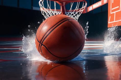 Premium AI Image | Closeup shoot of basketball inside miami heat basketball court with water splash