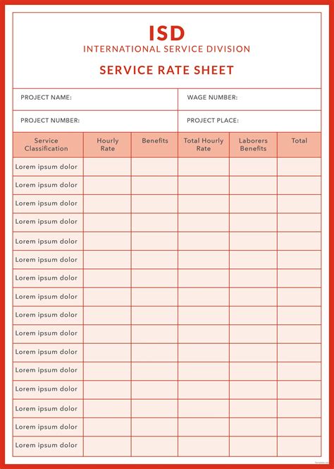 Rate Sheet Templates