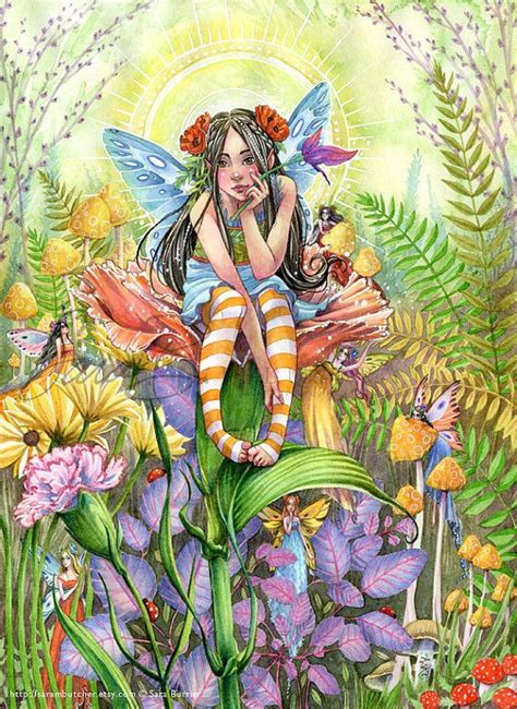 Fairy Art Print Garden Fairies Playing Hide and by sarambutcher Fairy Myth Mythical Mystical ...