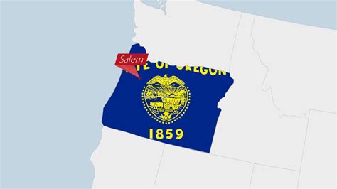 US State Oregon map highlighted in Oregon flag colors and pin of ...