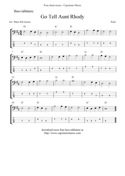 Easy Sheet Music For Beginners: Free easy bass guitar sheet music, Go Tell Aunt Rhody