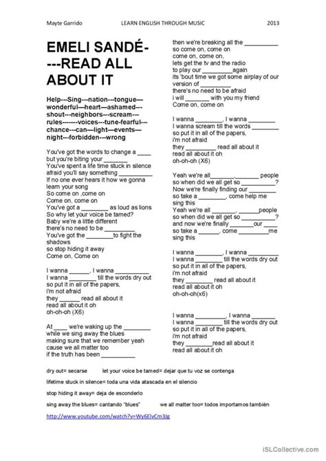 lyrics READ ALL ABOUT IT-Emeli Sande: English ESL worksheets pdf & doc