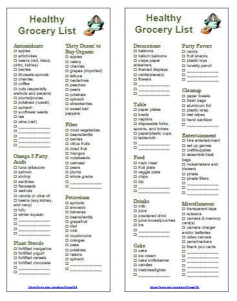 Free Printable Healthy Grocery List