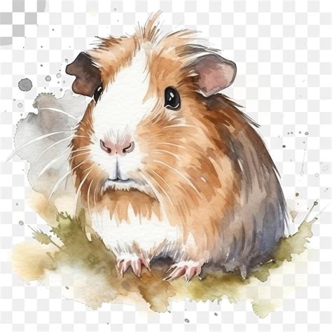 Premium PSD | Guinea pig watercolor painting illustration - guinea pig on the grass png download