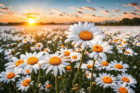 Premium Photo | Beautiful field of daisies at sunset nature composition