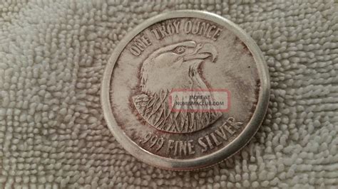 Vintage One Troy Ounce. 999 Fine Silver Assay No 183 Eagle Head Coin Round